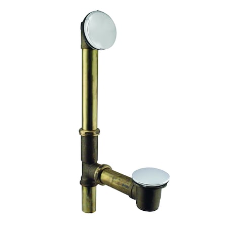 Westbrass European Tip Toe Bath Waste, Hidden Overflow -14" Make-Up, 17 Ga. in Polished Chrome D325H-26 (79317H-26)